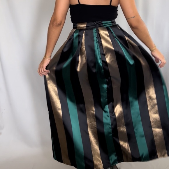 EVENING black, gold and green striped maxi skirt - perfect for holiday events - Picture 6 of 7